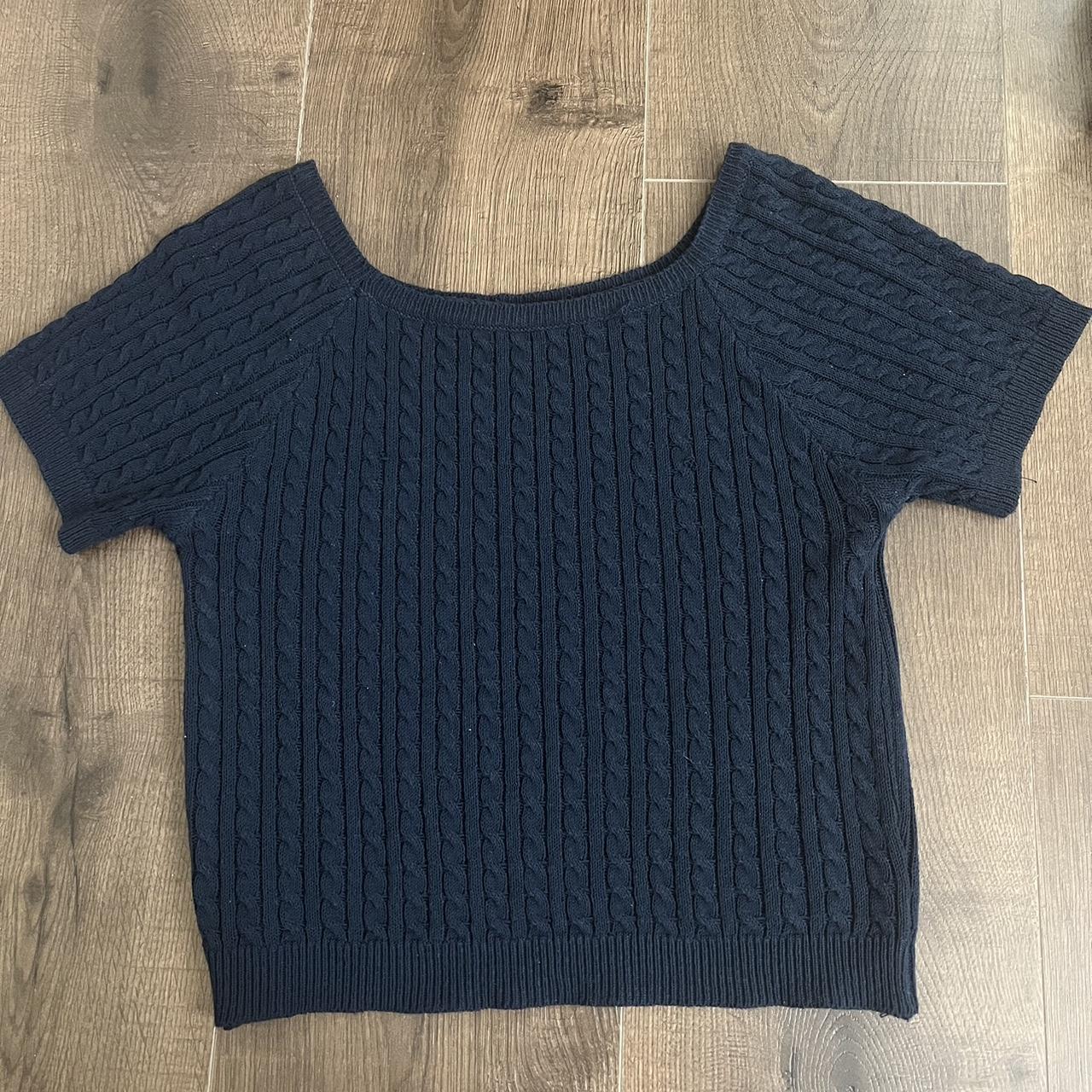 woven knit NAVY SWEATER TOP that i got while at a... - Depop