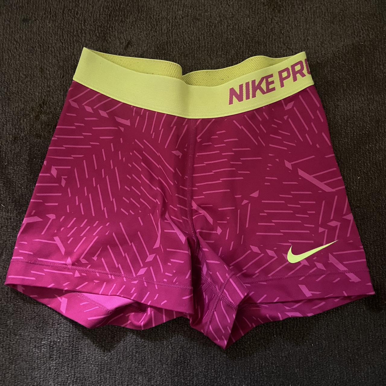 Pink Yellow Nike Pros #nikepro #nikewomen #nike... - Depop