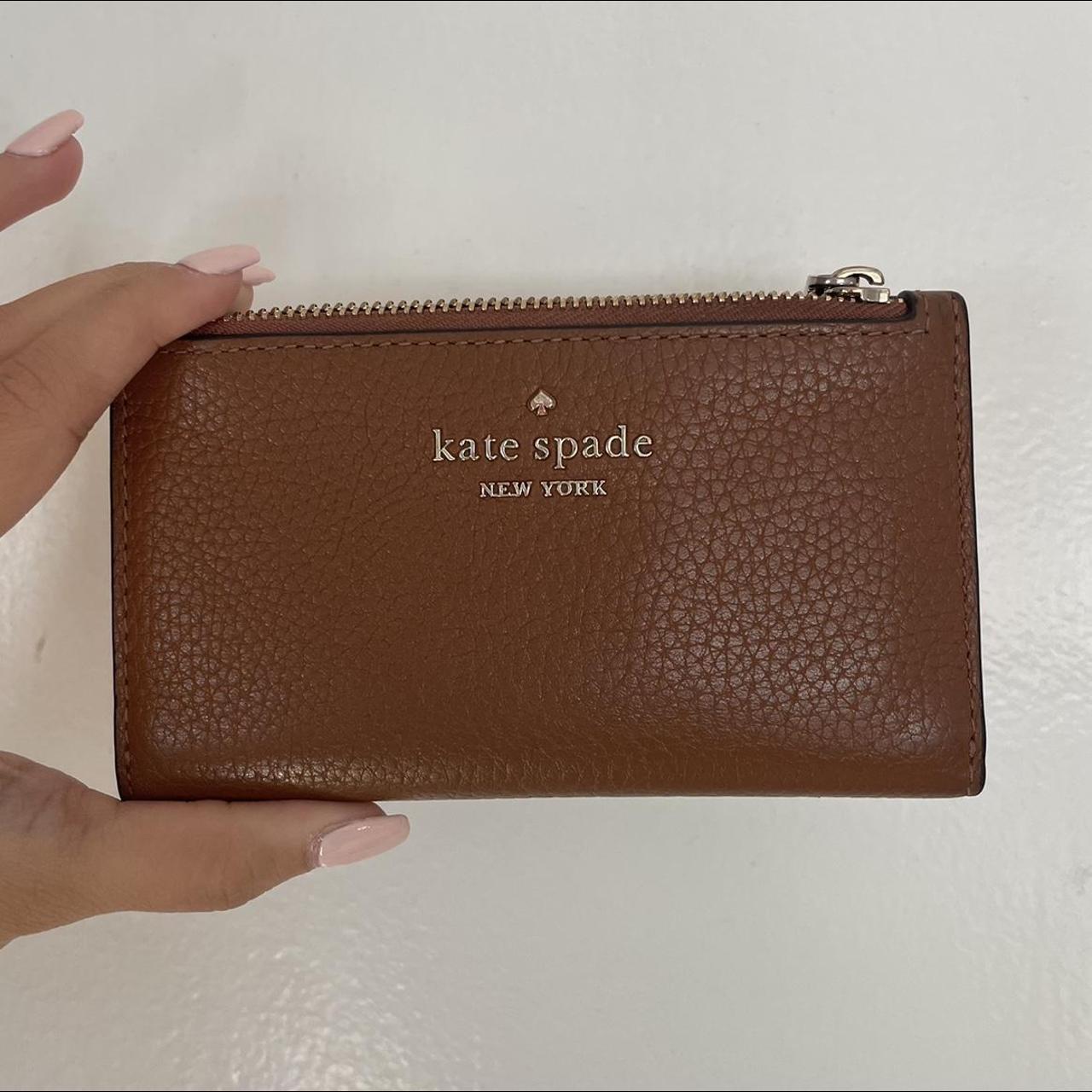 Red Kate Spade long travel wallet Gold zip around - Depop