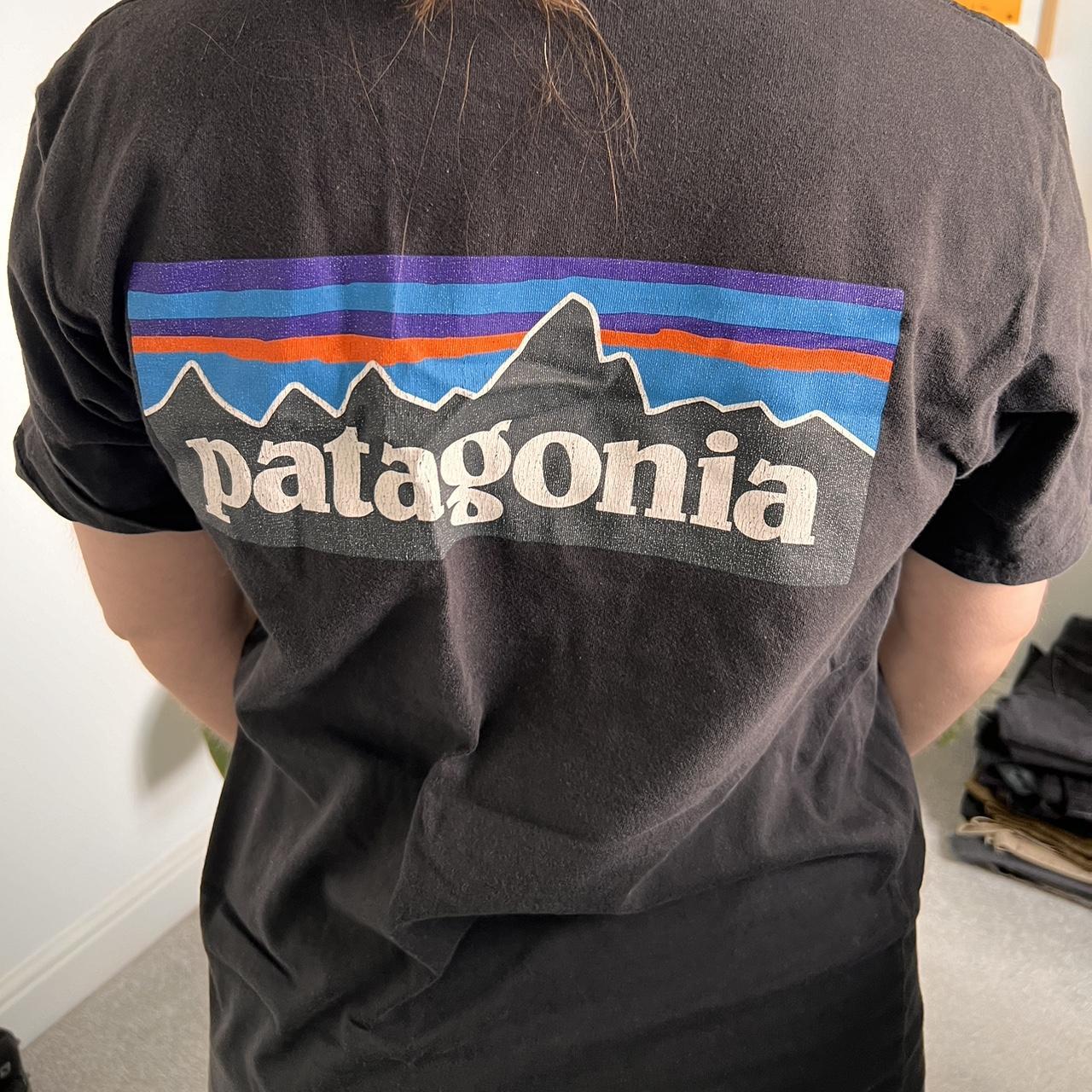 Men s black Patagonia logo T shirt. Fit is Regular. Depop