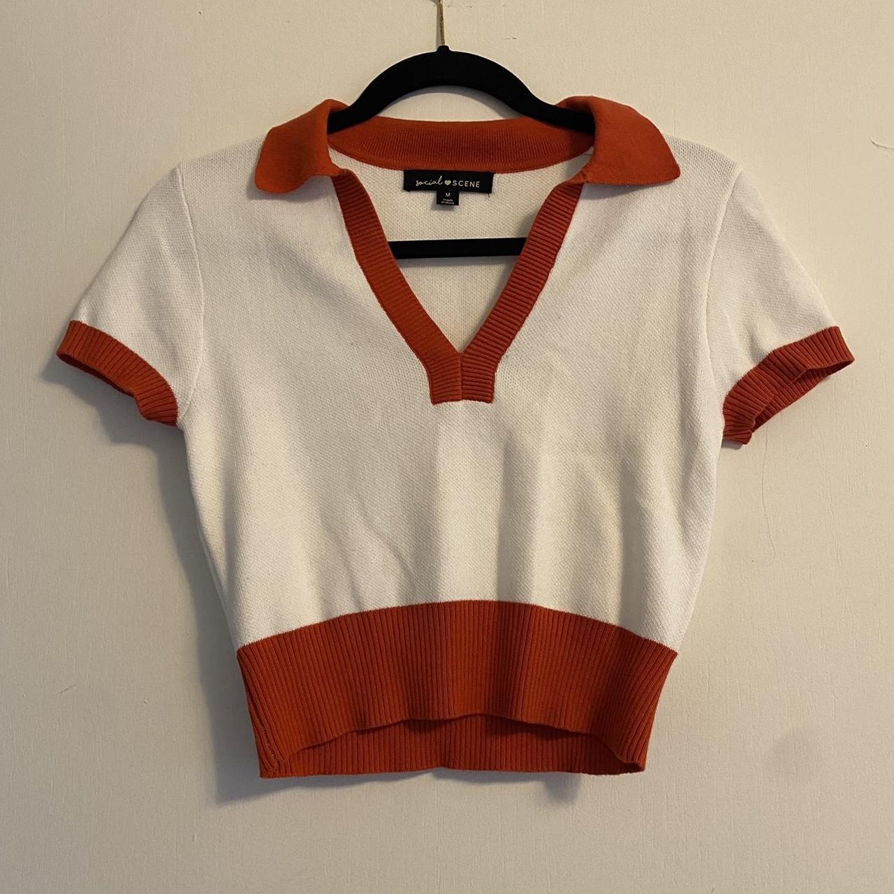 Cropped orange and white collared polo Depop