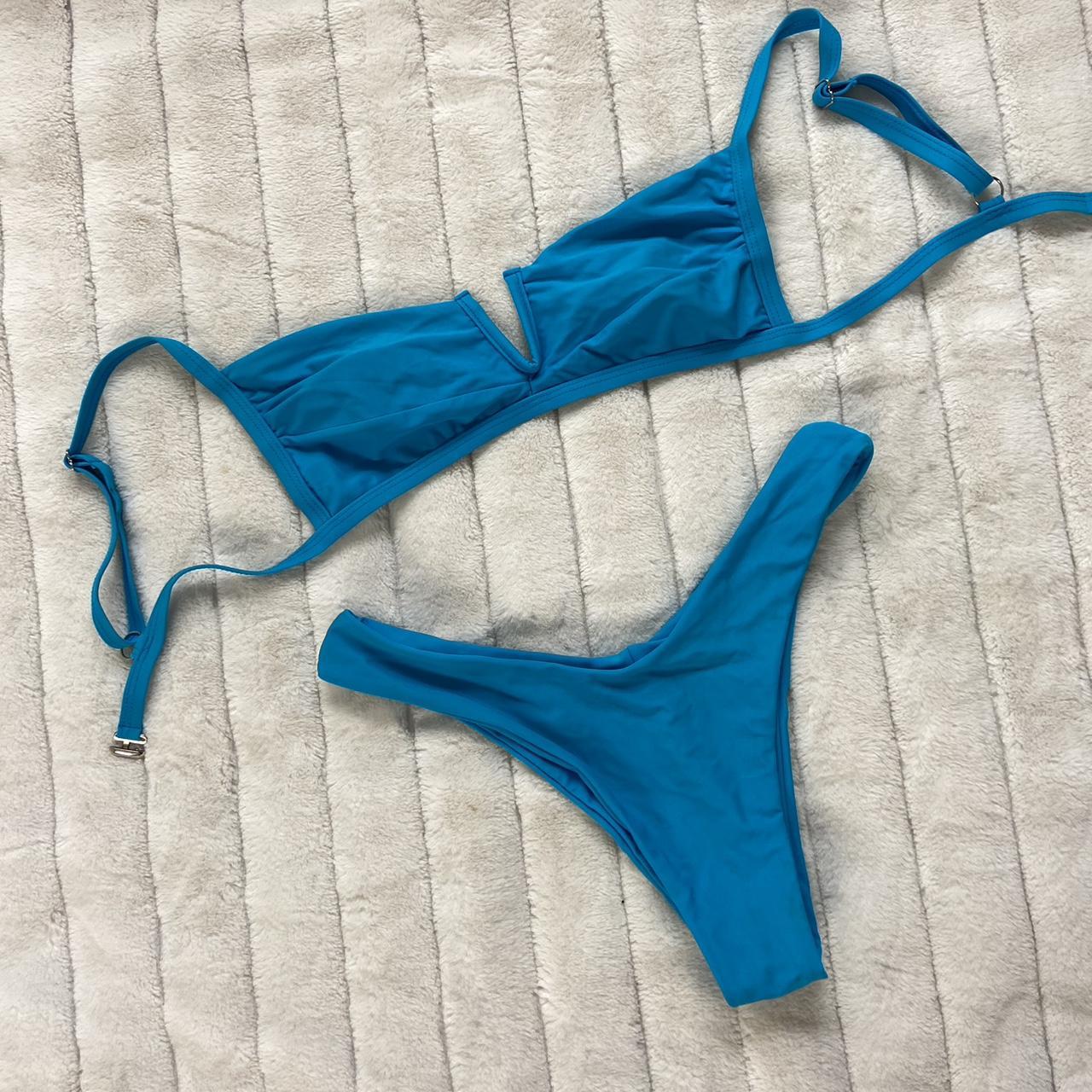 Blue thong bikini set Size 10 Worn once Adjustable... - Depop
