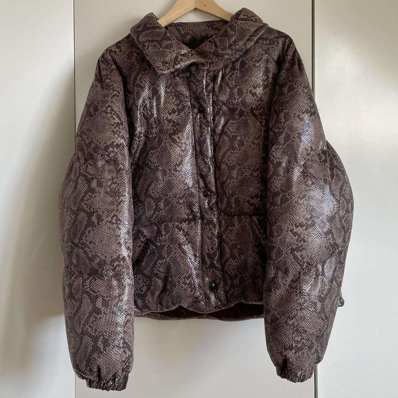 Brown Snakeskin Puffer Jacket Blank Nyc Size M... - Depop