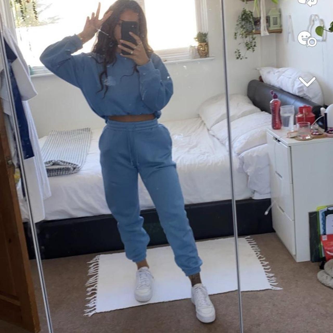 Blue zara tracksuit set with joggers and sweatshirt... Depop