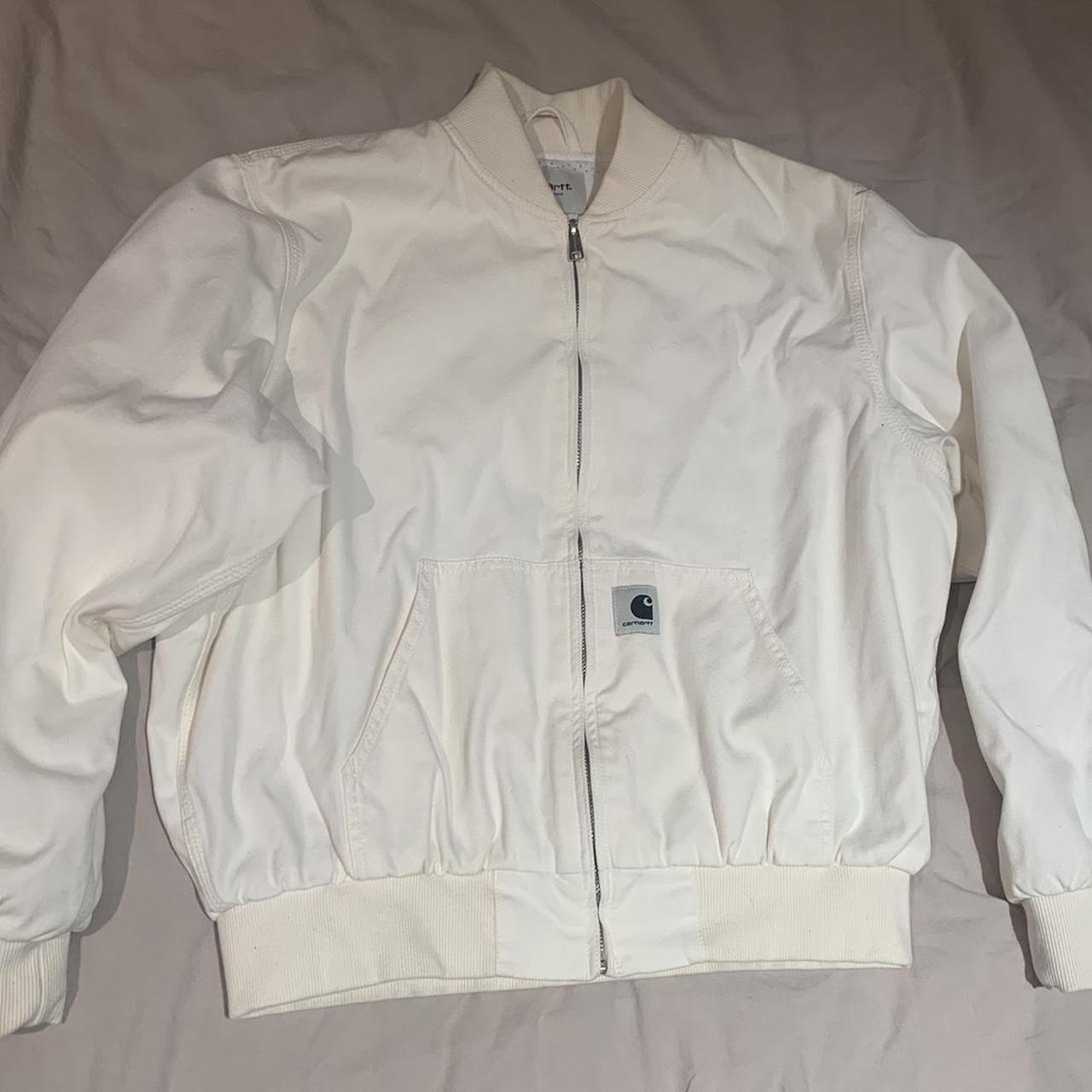 Carhartt cream canvas bomber jacket Never worn -... - Depop