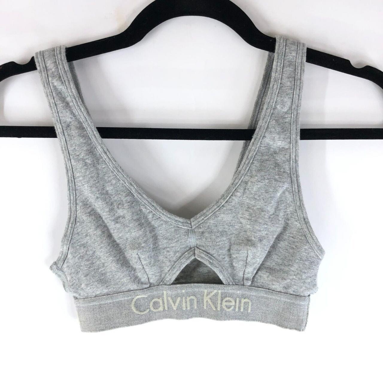 Calvin Klein Sports Bra Cut Out Knit V Neck Gray... Depop