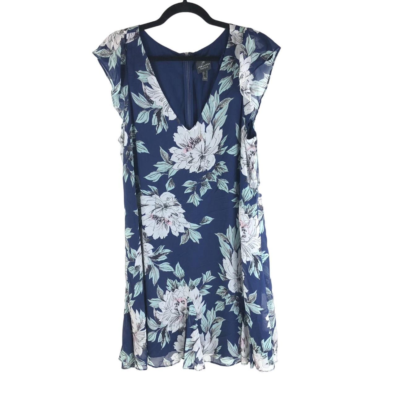 Adrianna Papell Shift Dress Floral Deep V Neck Cap