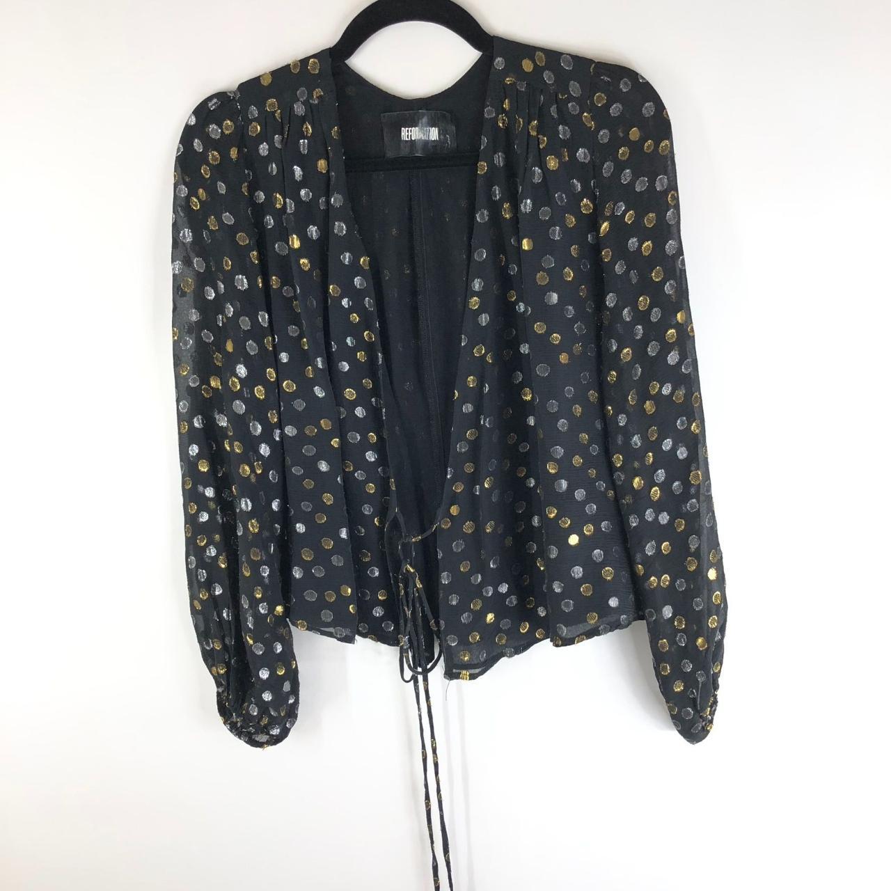 NWT Reformation 2024 Navy Polka Dot Wrap Top