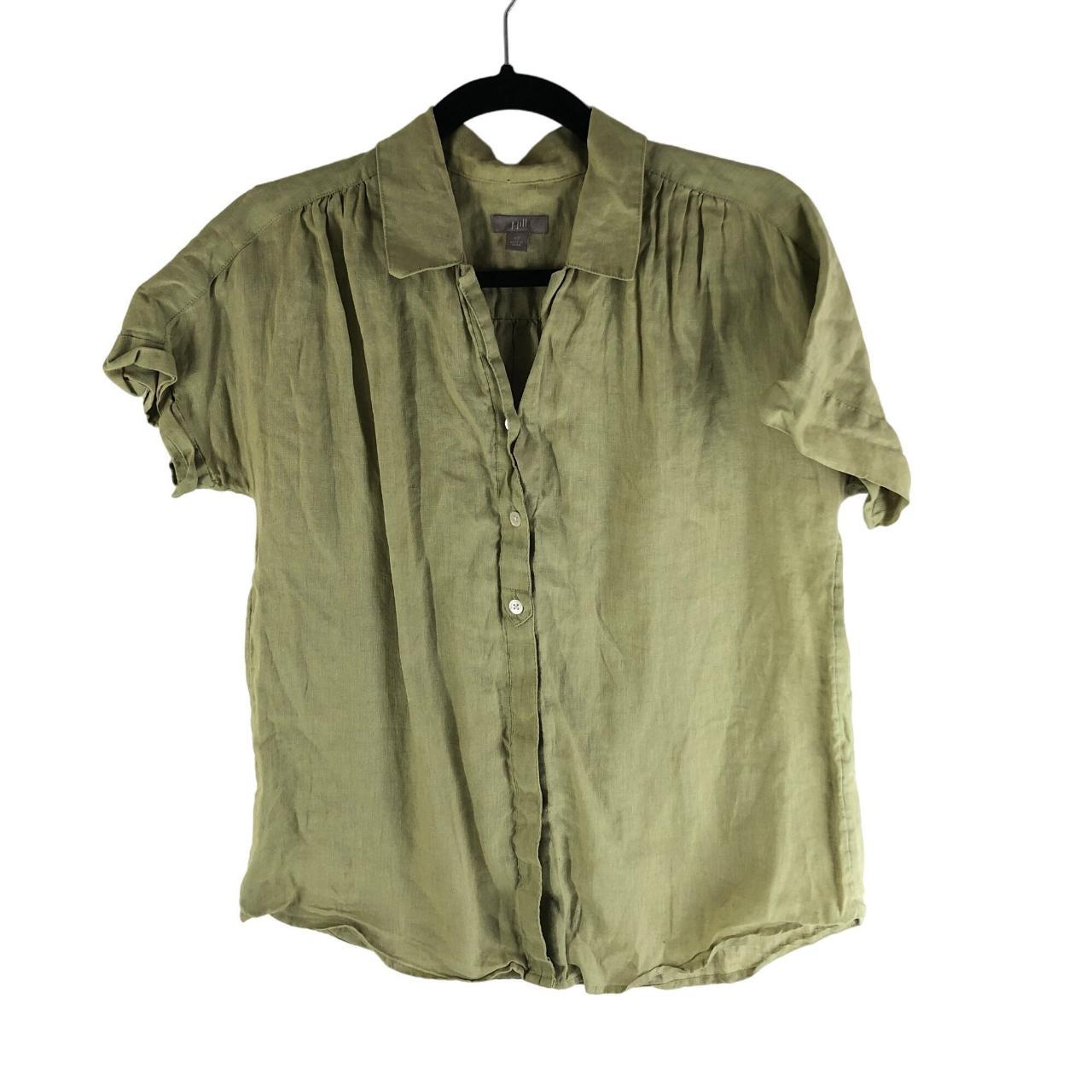 J. Jill Olive Green Linen Popover Short Sleeve Shirt. Depop