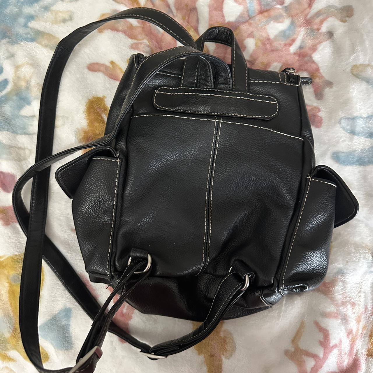 Black leather mini backpack by Merona with zipper. Depop