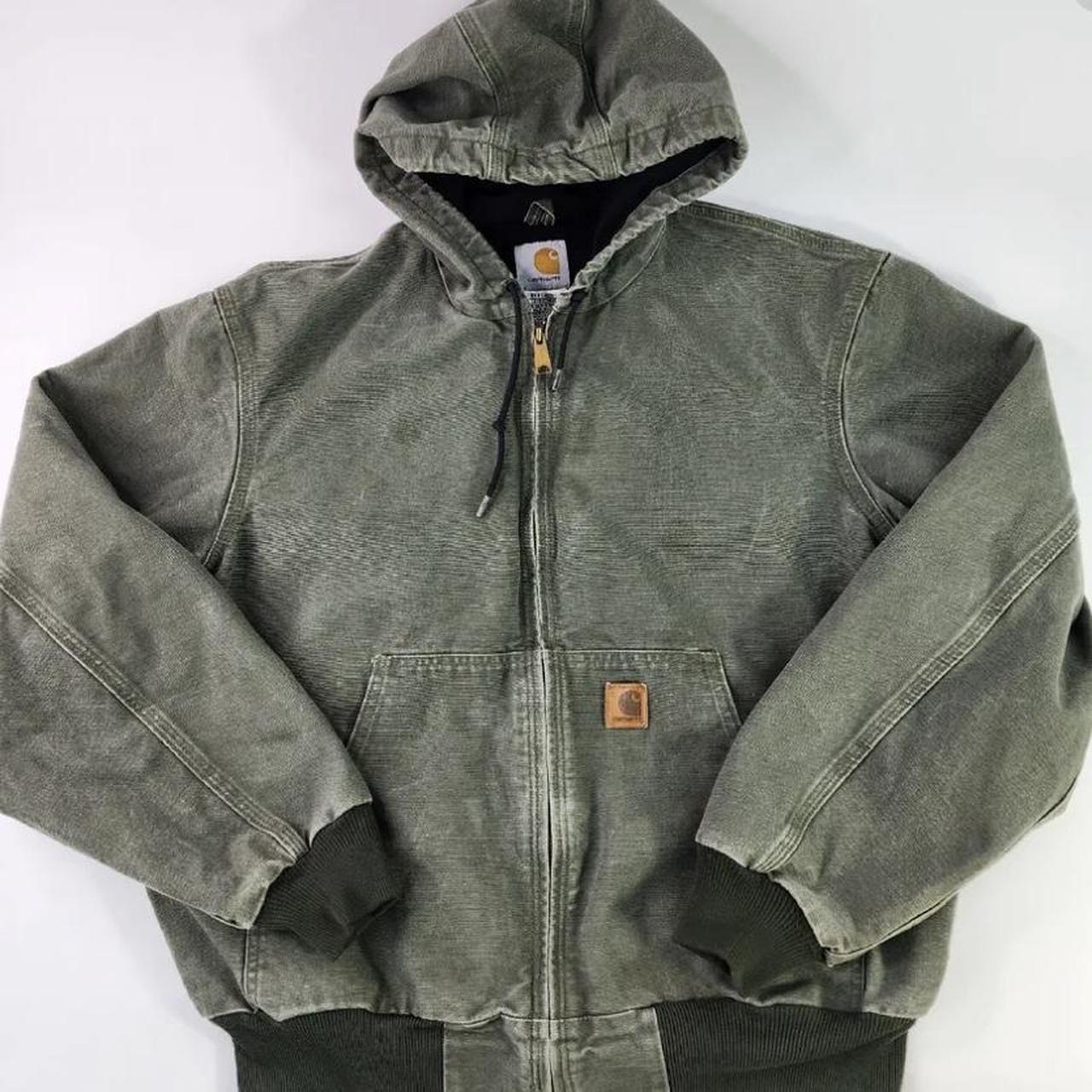 Carhartt olive green hooded full zip duck canvas... - Depop