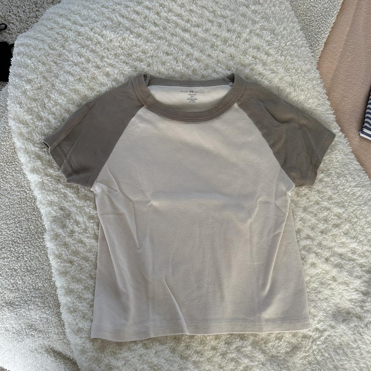 Brandy Melville baseball style tee gray, and white - Depop