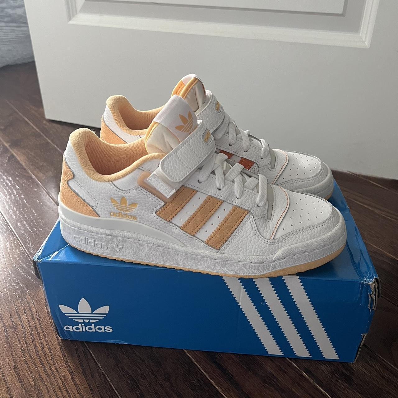 Adidas Originals Women's White and Orange Trainers | Depop