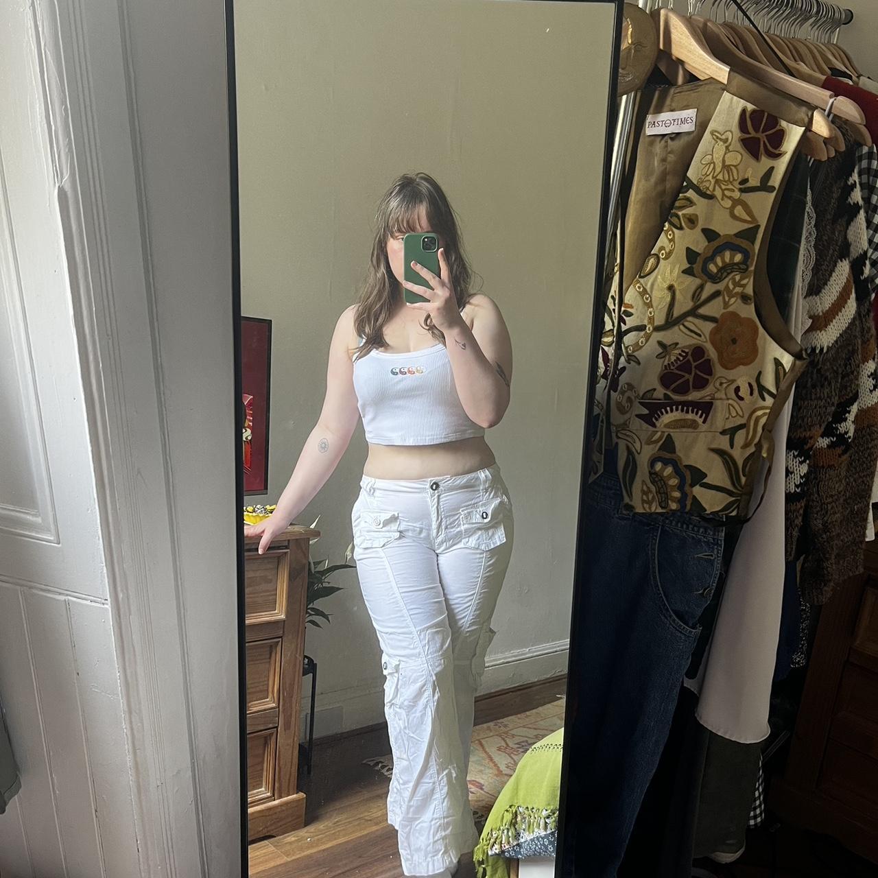 y2k white low rise linen cargos brand - George... - Depop