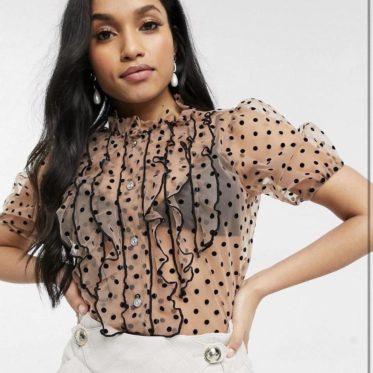 River Island Petite polka dot ruffle sheer