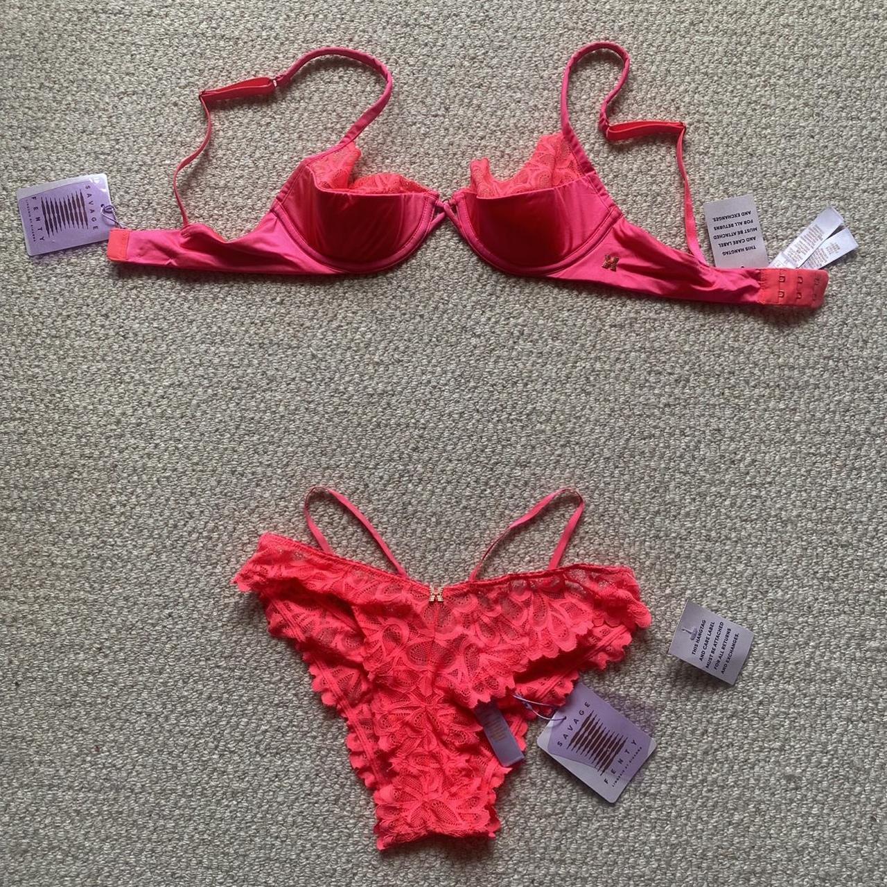 Savage X Fenty Pink Lingerie Set (Bra 32B, Panties... - Depop