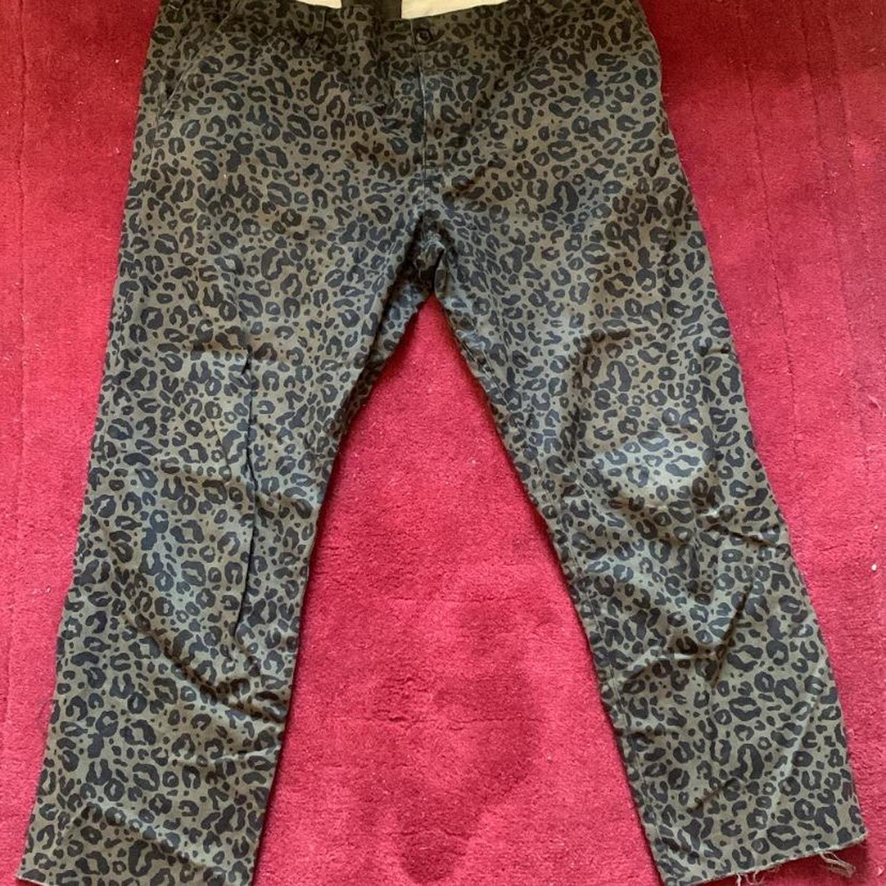 Leopard print green cut off carhartt trousers. Waist... - Depop