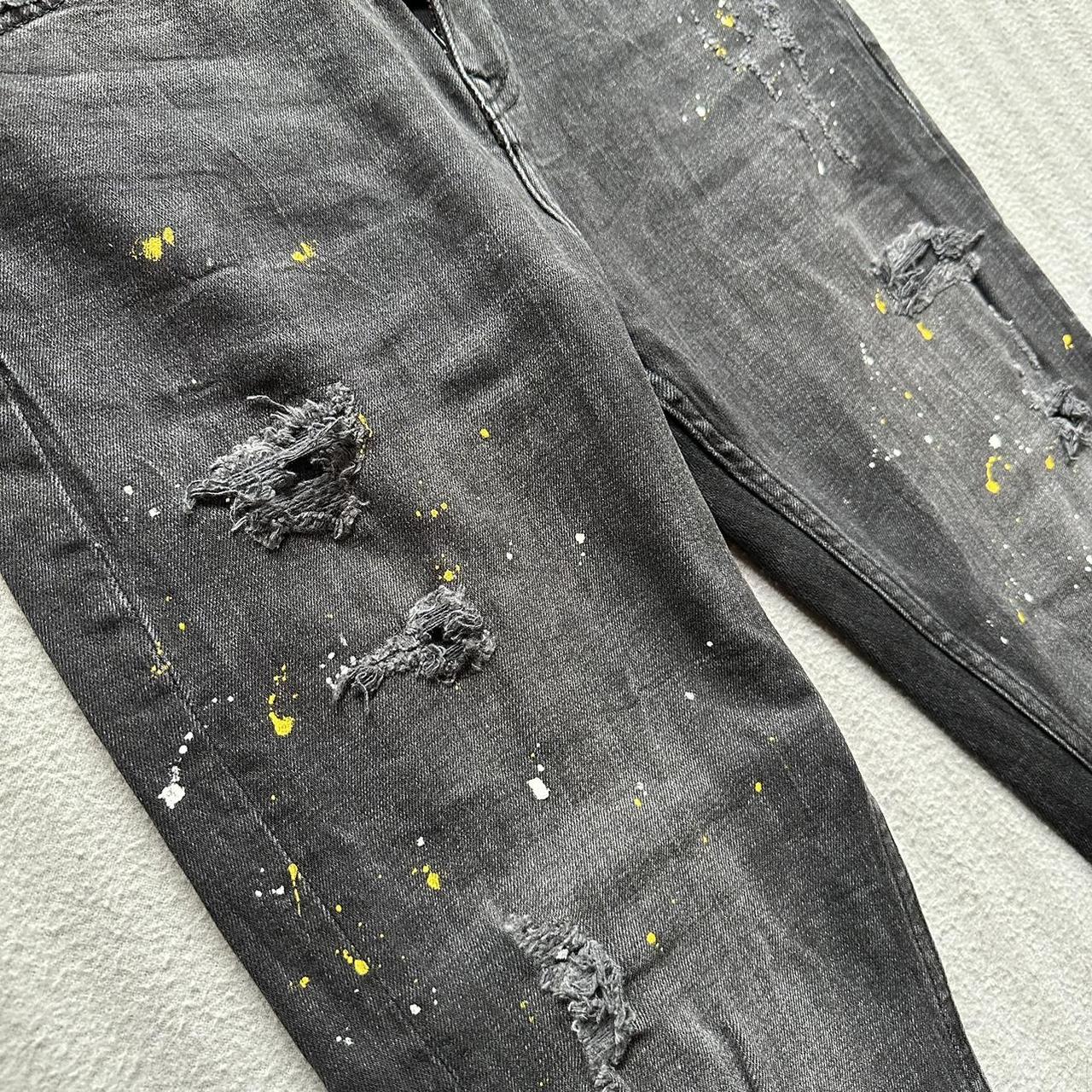 Zara Black Paint Splatter Jeans featuring ripped and... Depop