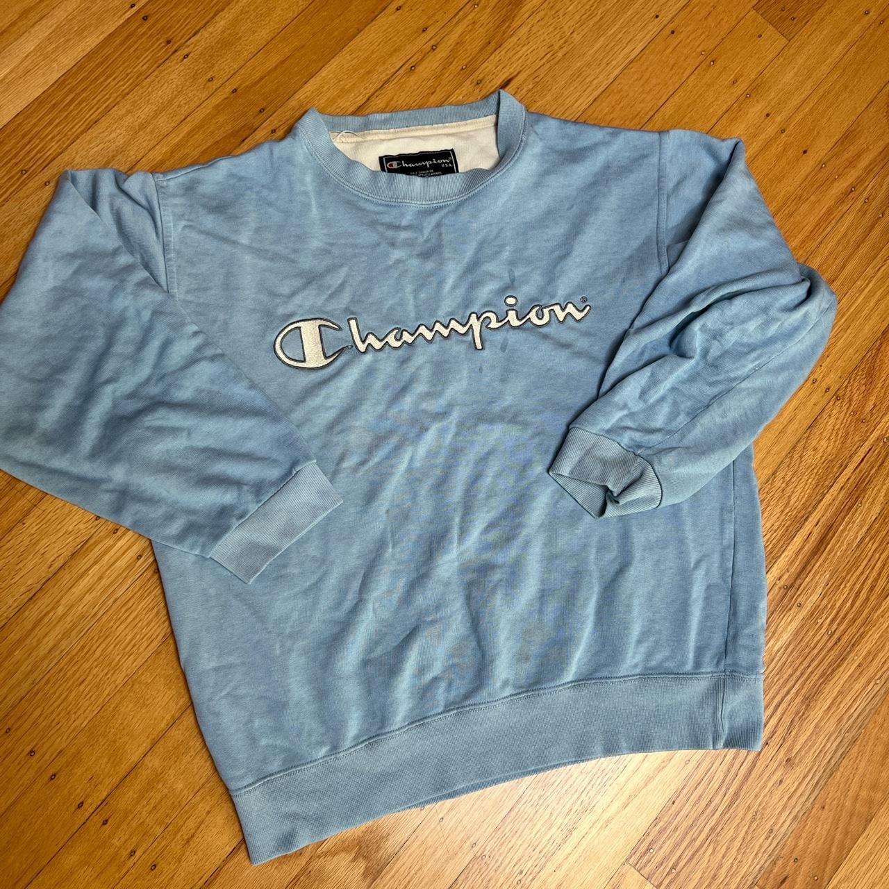 Vintage Baby Blue Champion Crewneck Sweater S some... - Depop