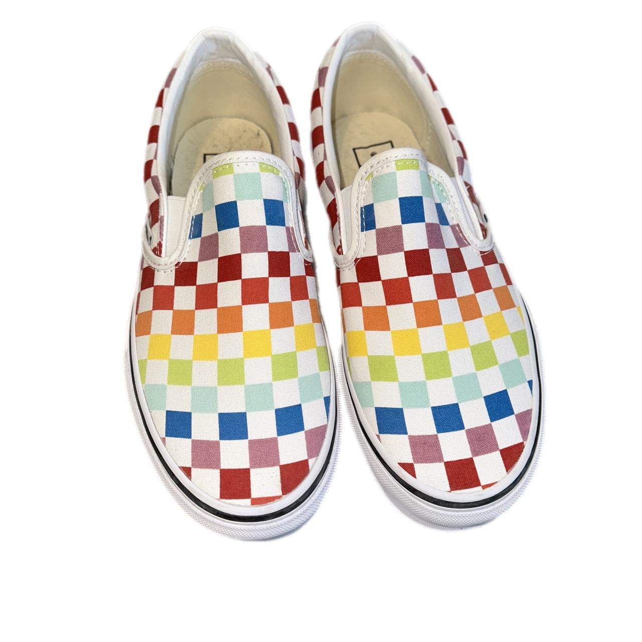 Checkerboard vans slip on hot sale multicolor