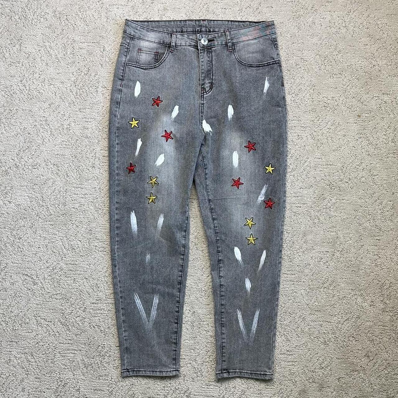 Romwe Men's Grey and Red Jeans | Depop