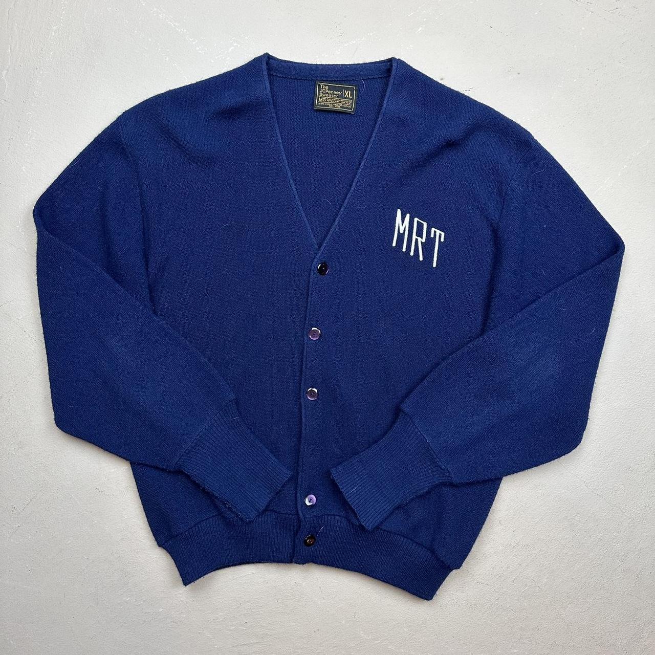 JCPenney Men's Navy and White Cardigan Depop