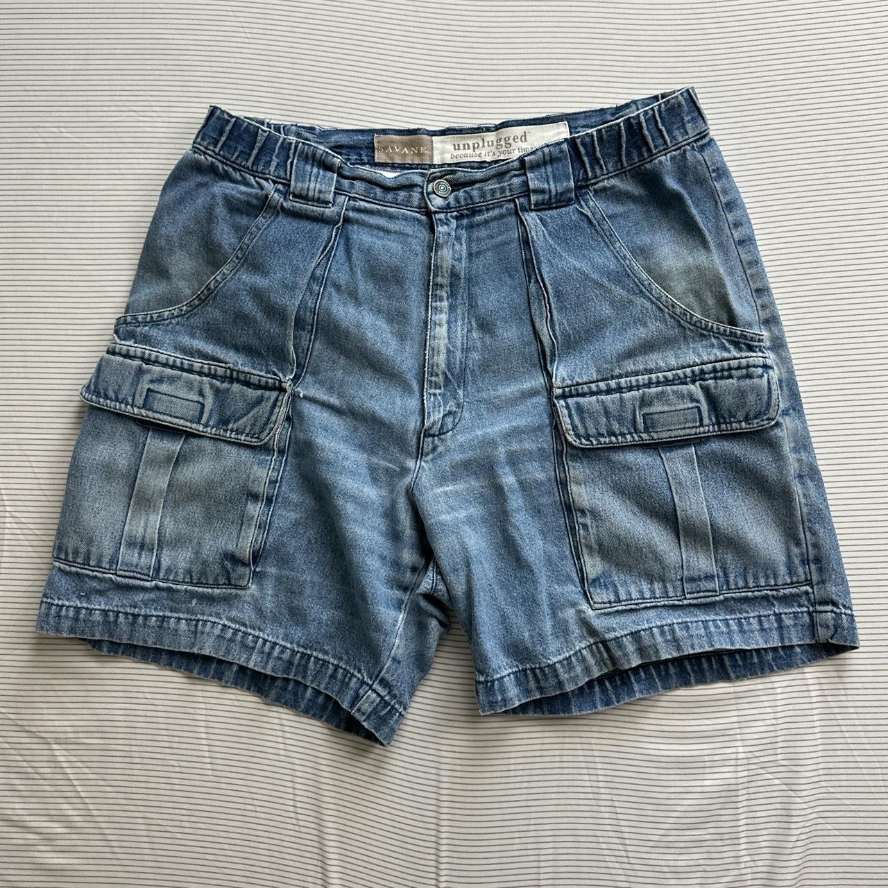 vintage y2k savane denim cargo jean shorts size... - Depop