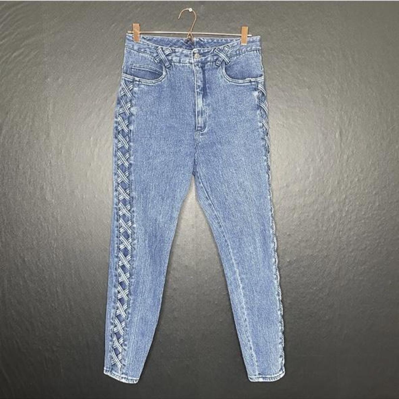 For The Republic Jeans Womens 10 Blue Skinny Leg Raw Hem Red Stripe Denim  Pants | eBay