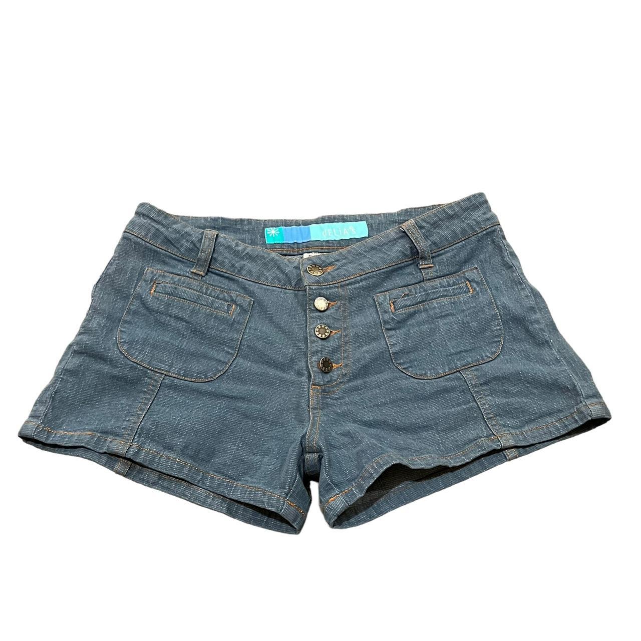 Y2K MINI SHORTS Super Cute Blue Button Fly Mini... - Depop