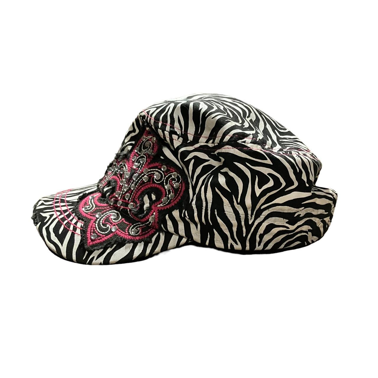 Y2K zebra print mcbling hat Dope military style... - Depop