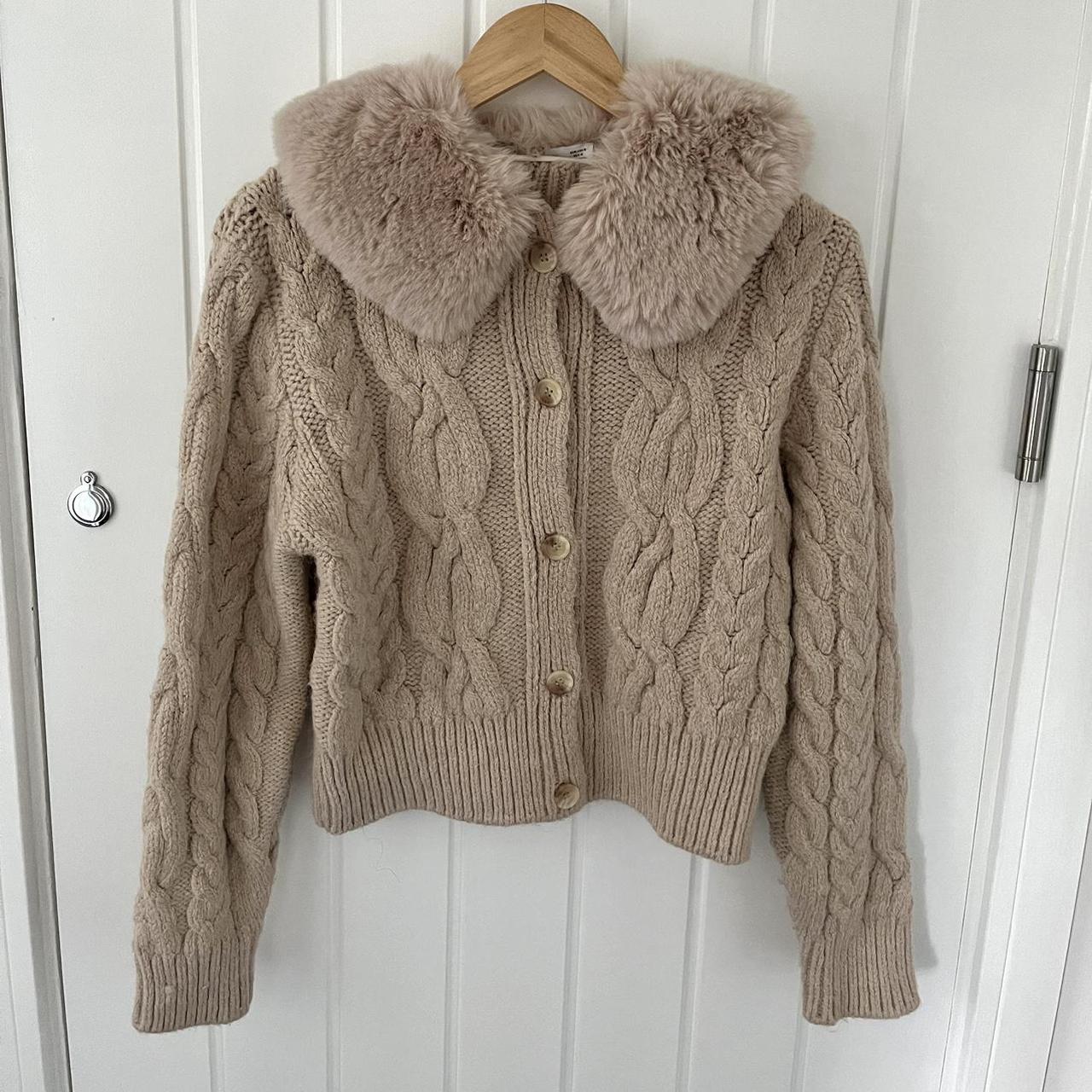 Mango Nude wool blend braided knit cardigan