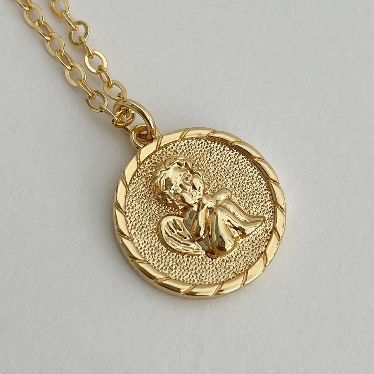 Angel Necklace Coin Pendant Necklace Dainty gold... Depop