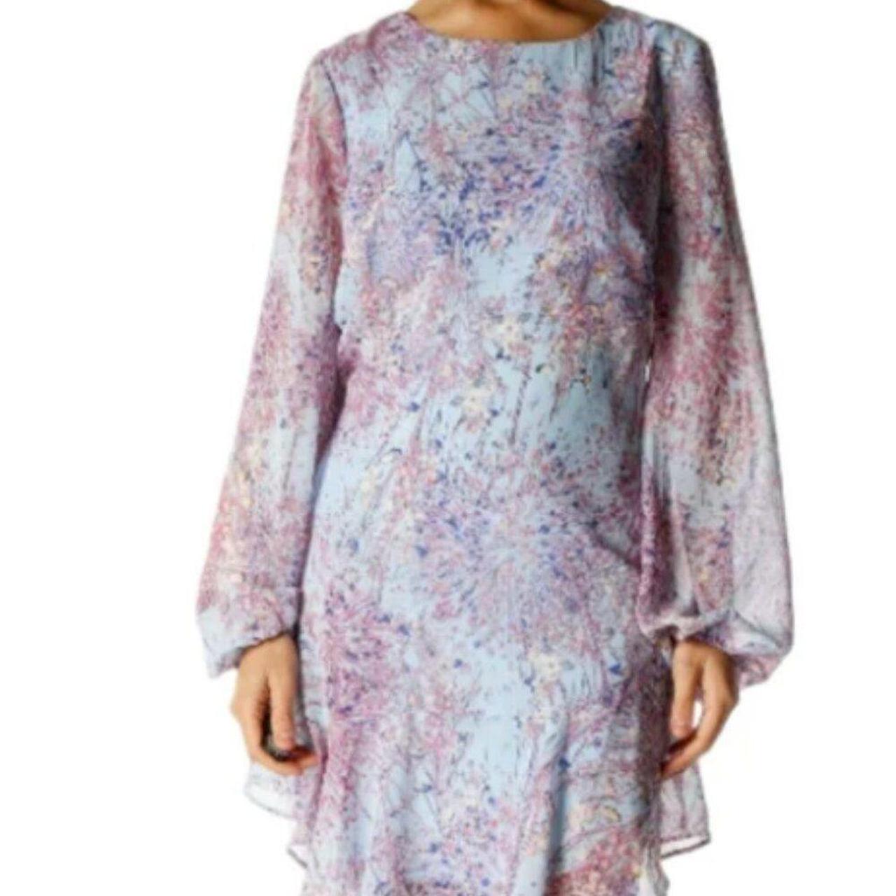 最終SALE! BCBG MAXAZRIA Bell Sleeve Dress BCBGMAXAZRIA Long Sleeve Blue Bell Wind Swept | Depop