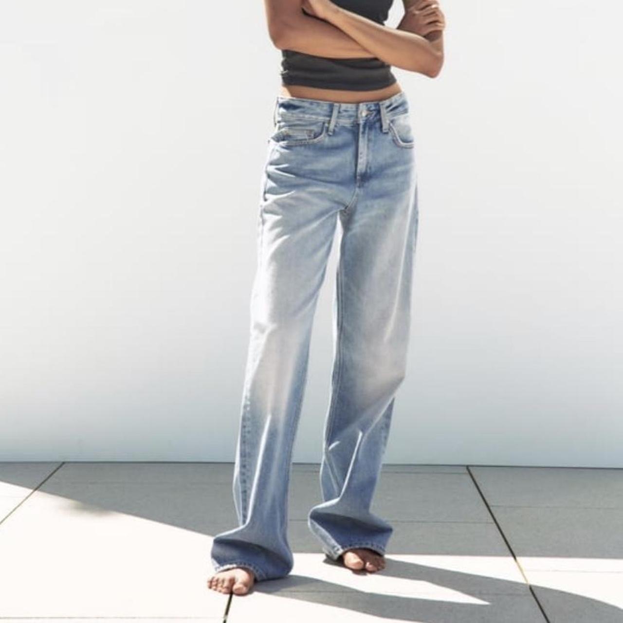 Zara TRF wide-leg mid-rise full length jeans in... - Depop