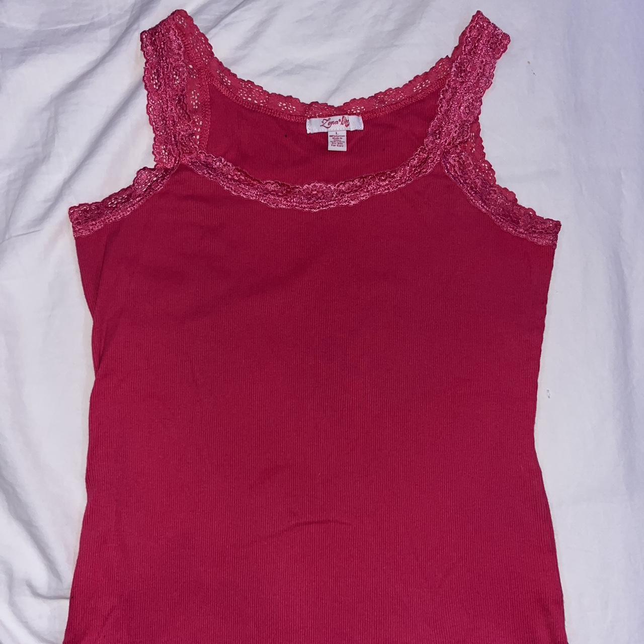 Y2K 2000s pink lace tank top Brand: ZORA Great... - Depop