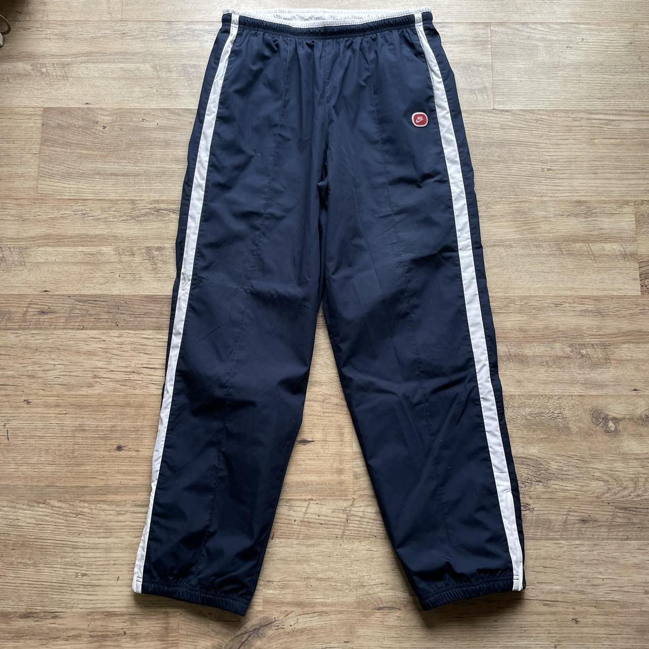 Vintage Nike Shell Baggy Track Bottoms in Navy Size - Depop