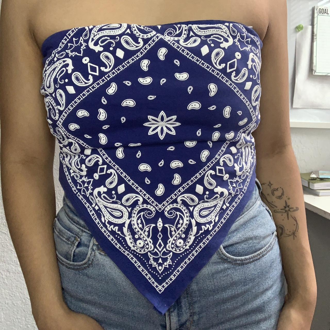 💙 blue bandana top 💙 off the shoulder, corset-like, - Depop