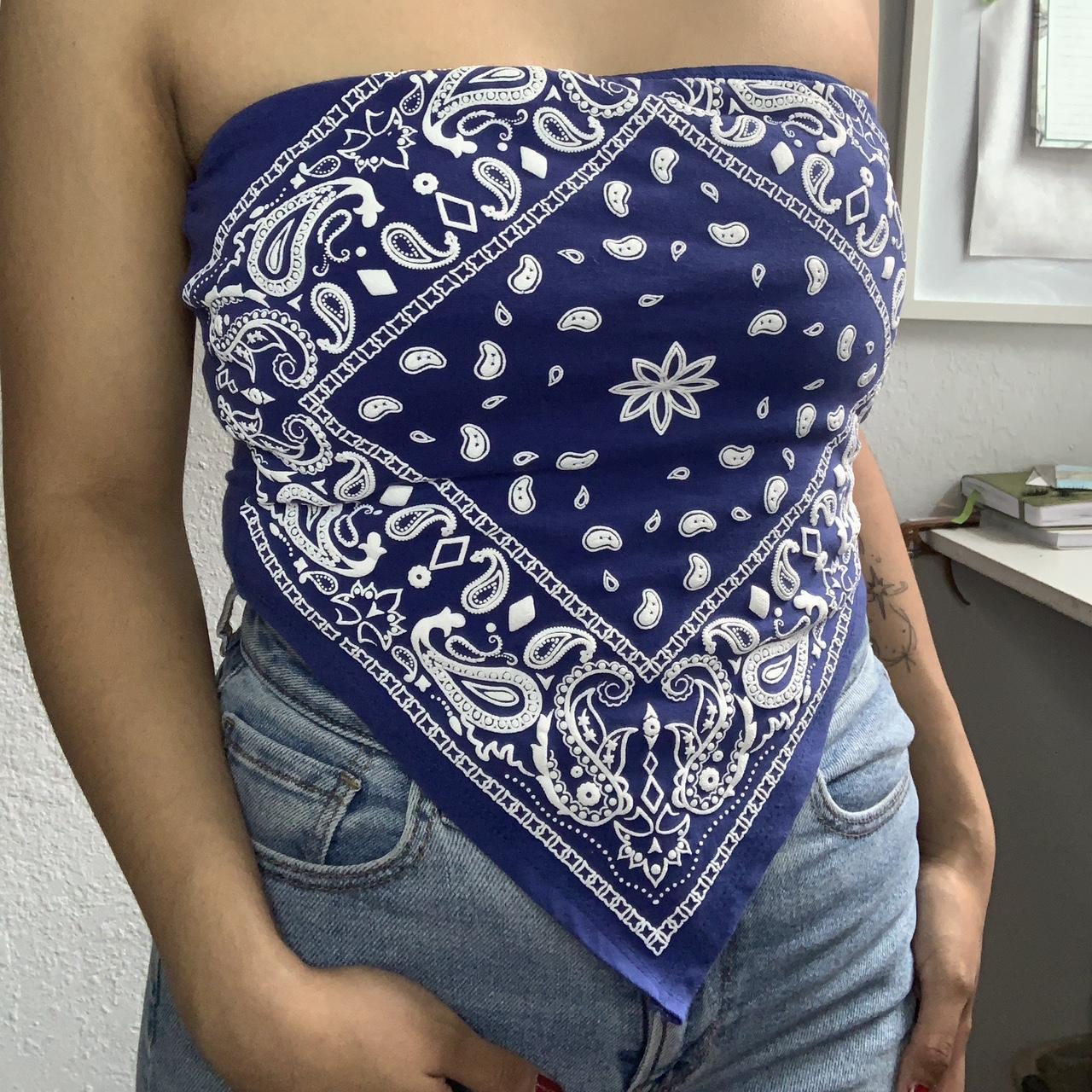 💙 blue bandana top 💙 off the shoulder, corset-like, - Depop
