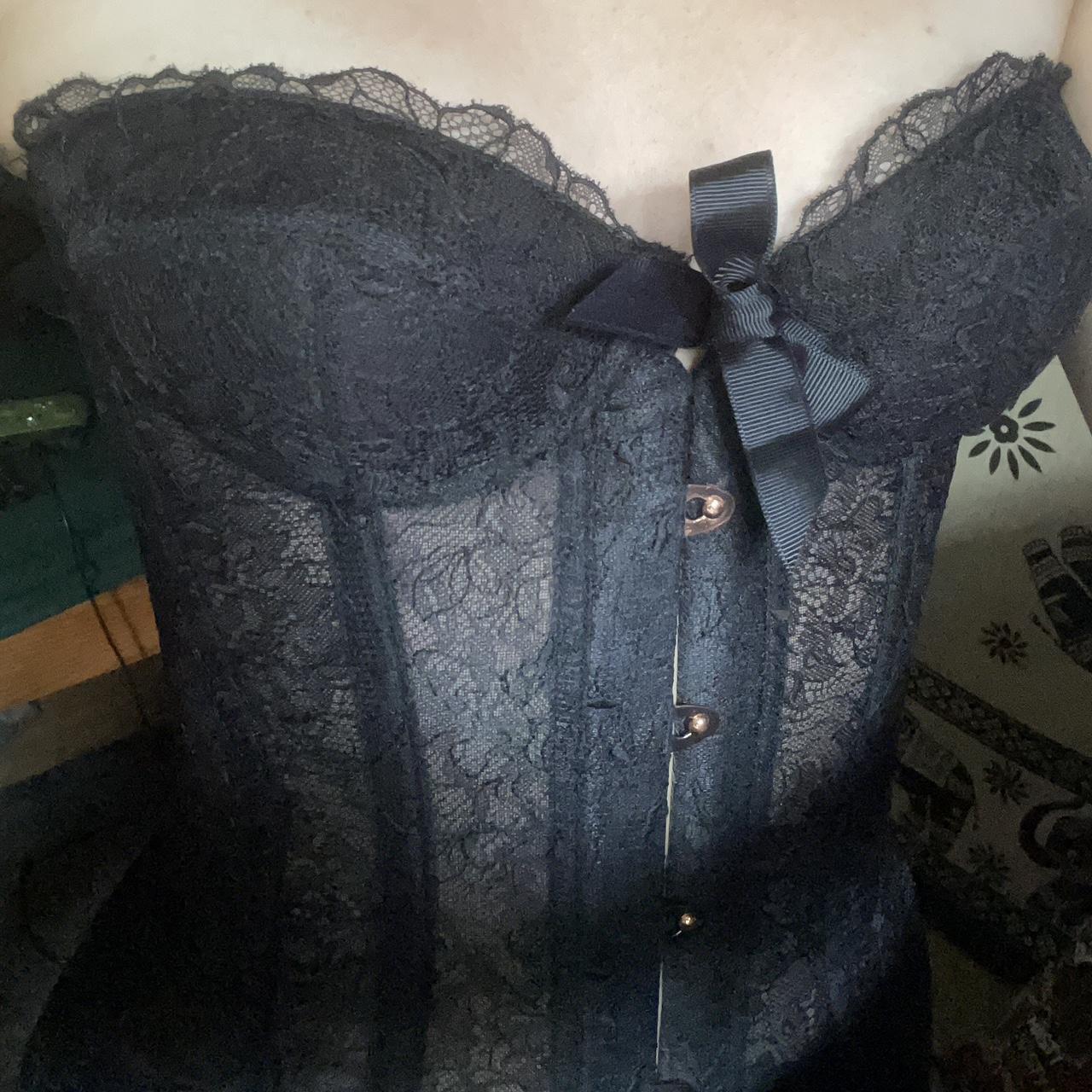 Savage x fenty black lace up corset with lace trim xs Depop