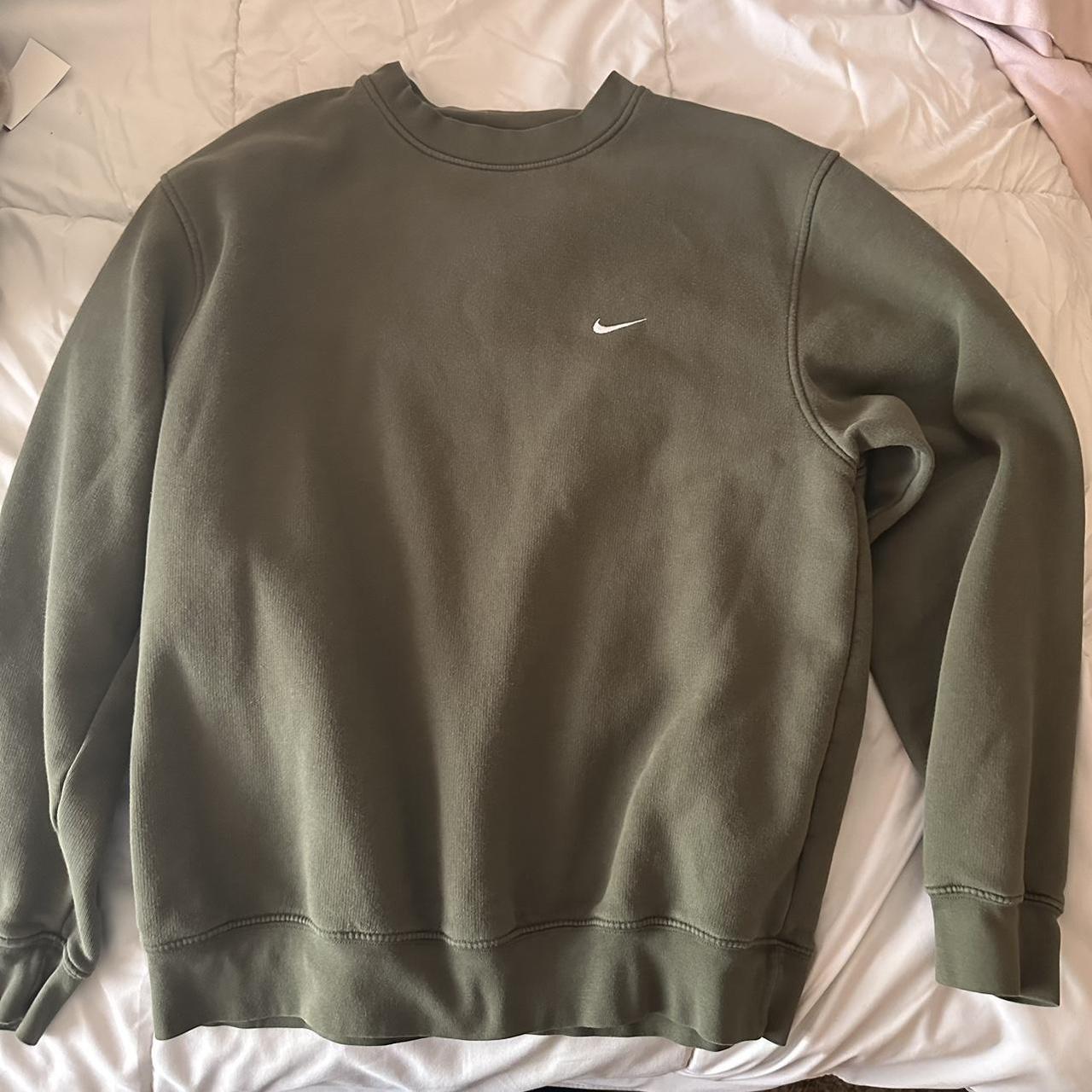 army green nike sweatshirt size medium price is... - Depop