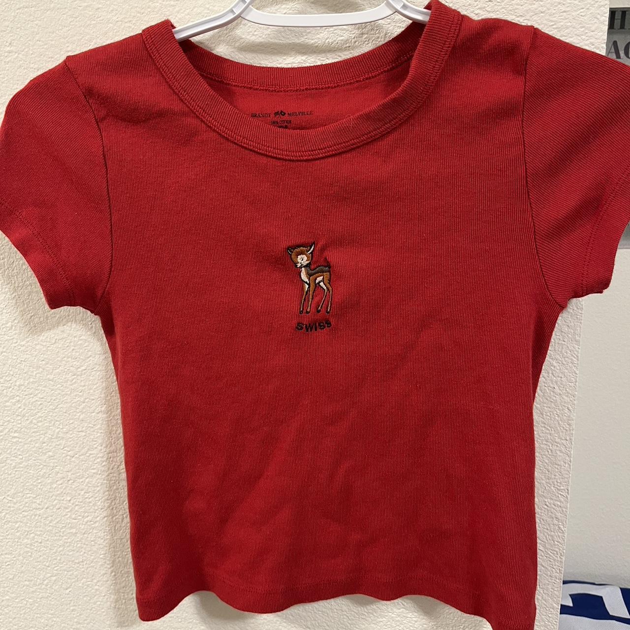 brandy mellvile red baby tee. with a deer and says... - Depop