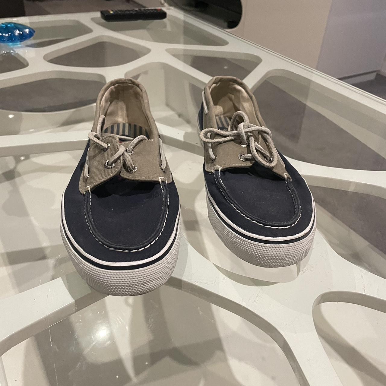 Grey and Navy Sperry Boat Shoes... - Depop