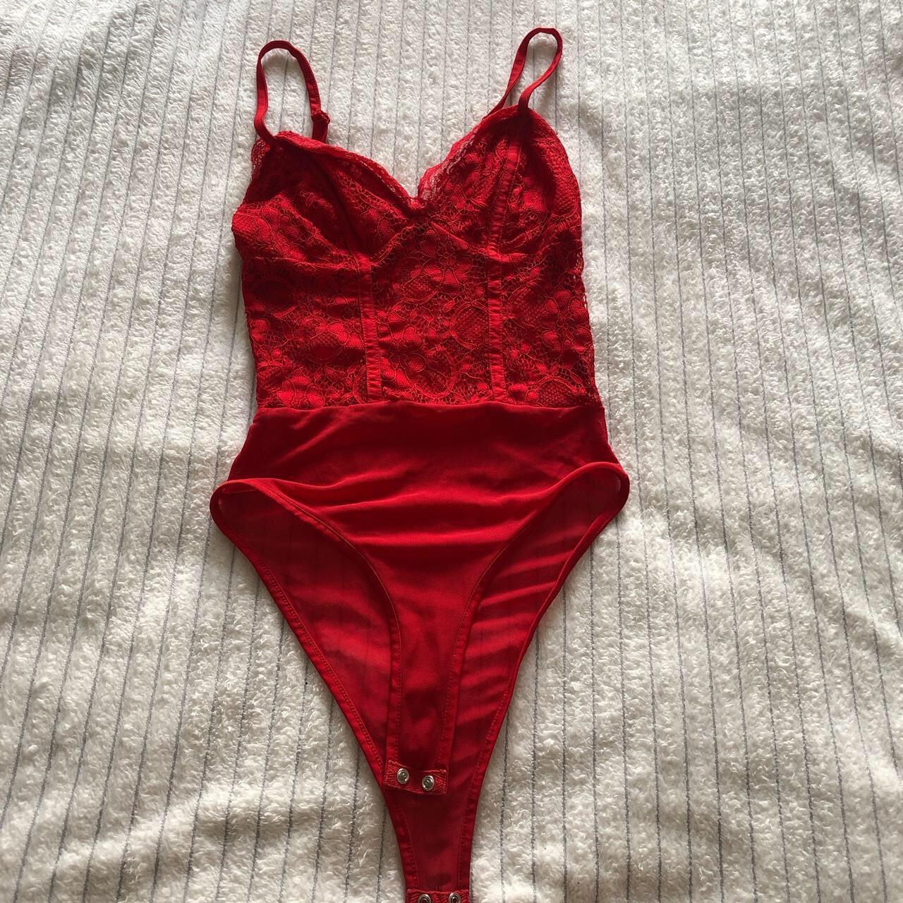 New look red lace mesh bodysuit Goes so well with... - Depop