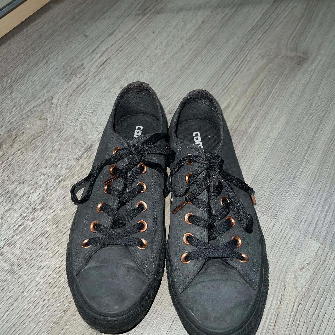 Matte all black leather low top converse with Depop