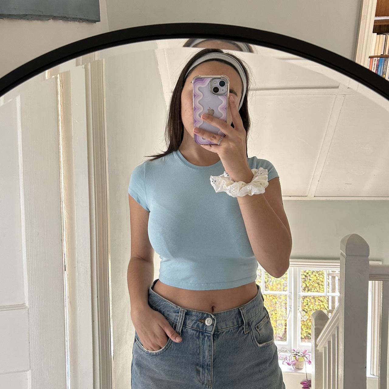 Baby blue Weekday crop top. Worn a couple of times.... - Depop