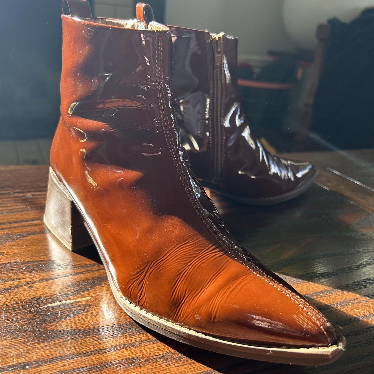 Orange patent leather boots hotsell
