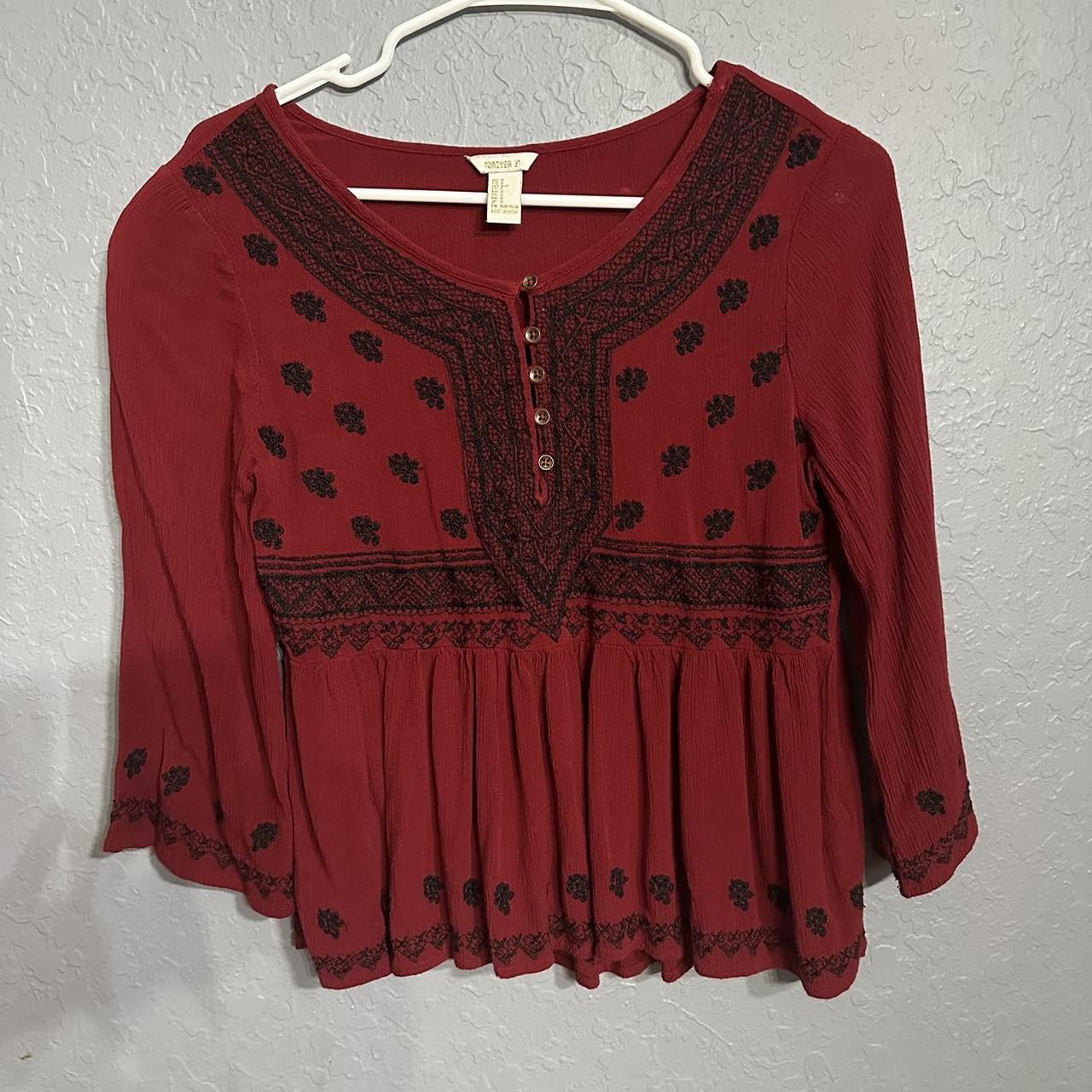 Forever 21 Bell Sleeve Peasant Top Size Small Dark... - Depop