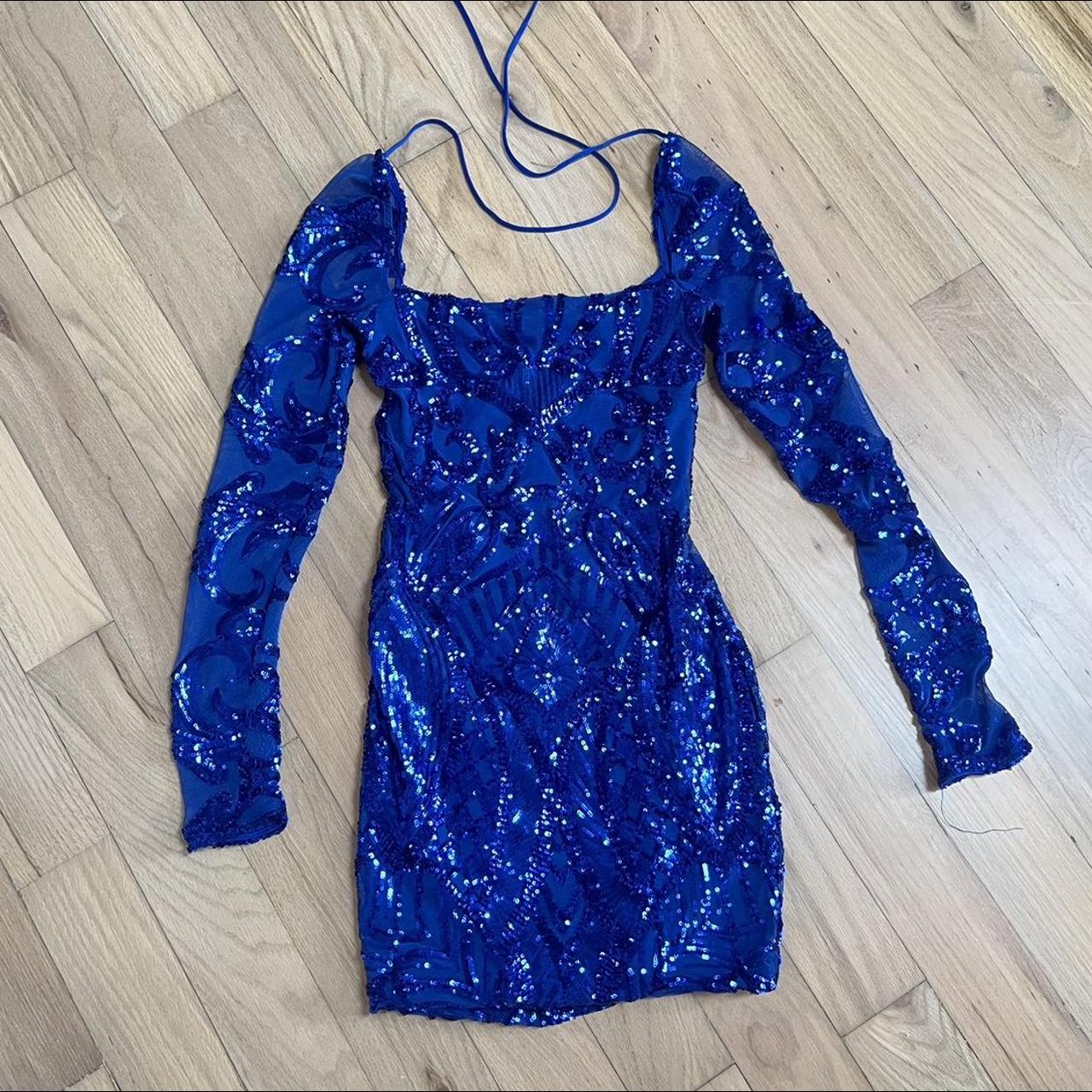 Giulia Sparkling Square Neck Dress in Royal Blue... - Depop