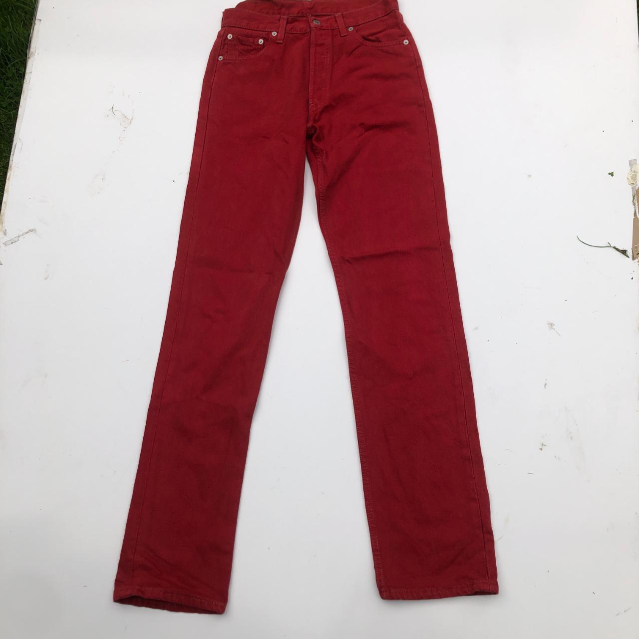 - Straight Leg Jeans: Levi's 501 - RED - Excellent... - Depop