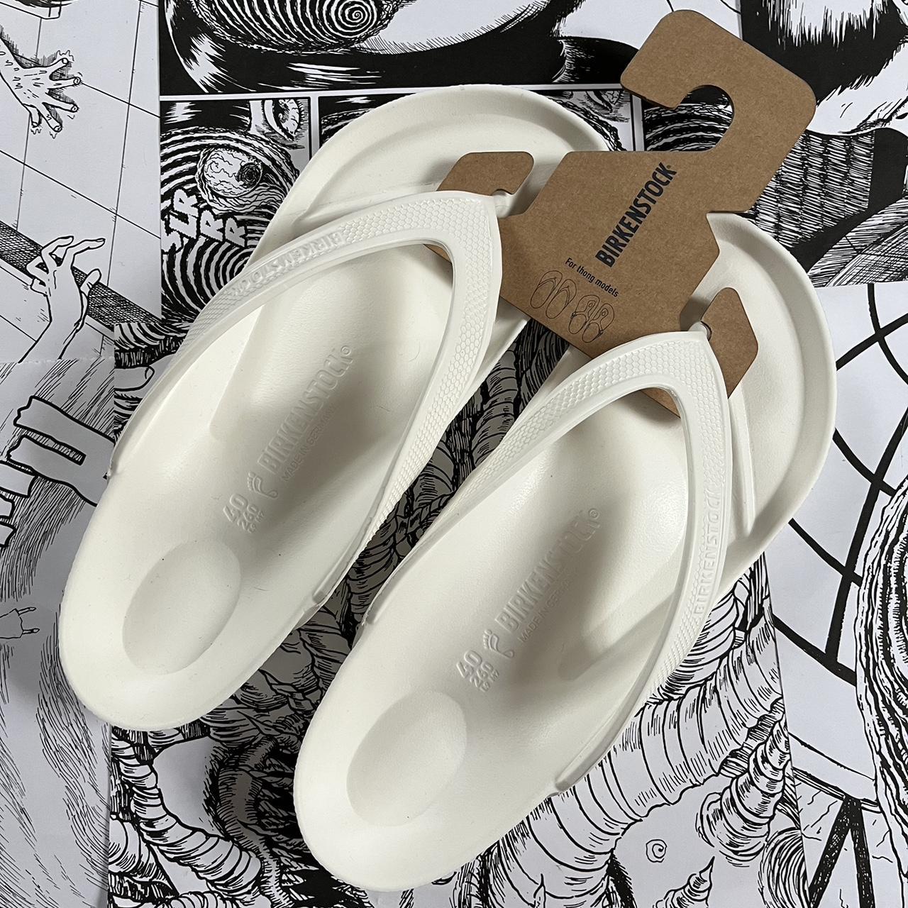 Birkenstock White Flip Flops! never worn! super Depop